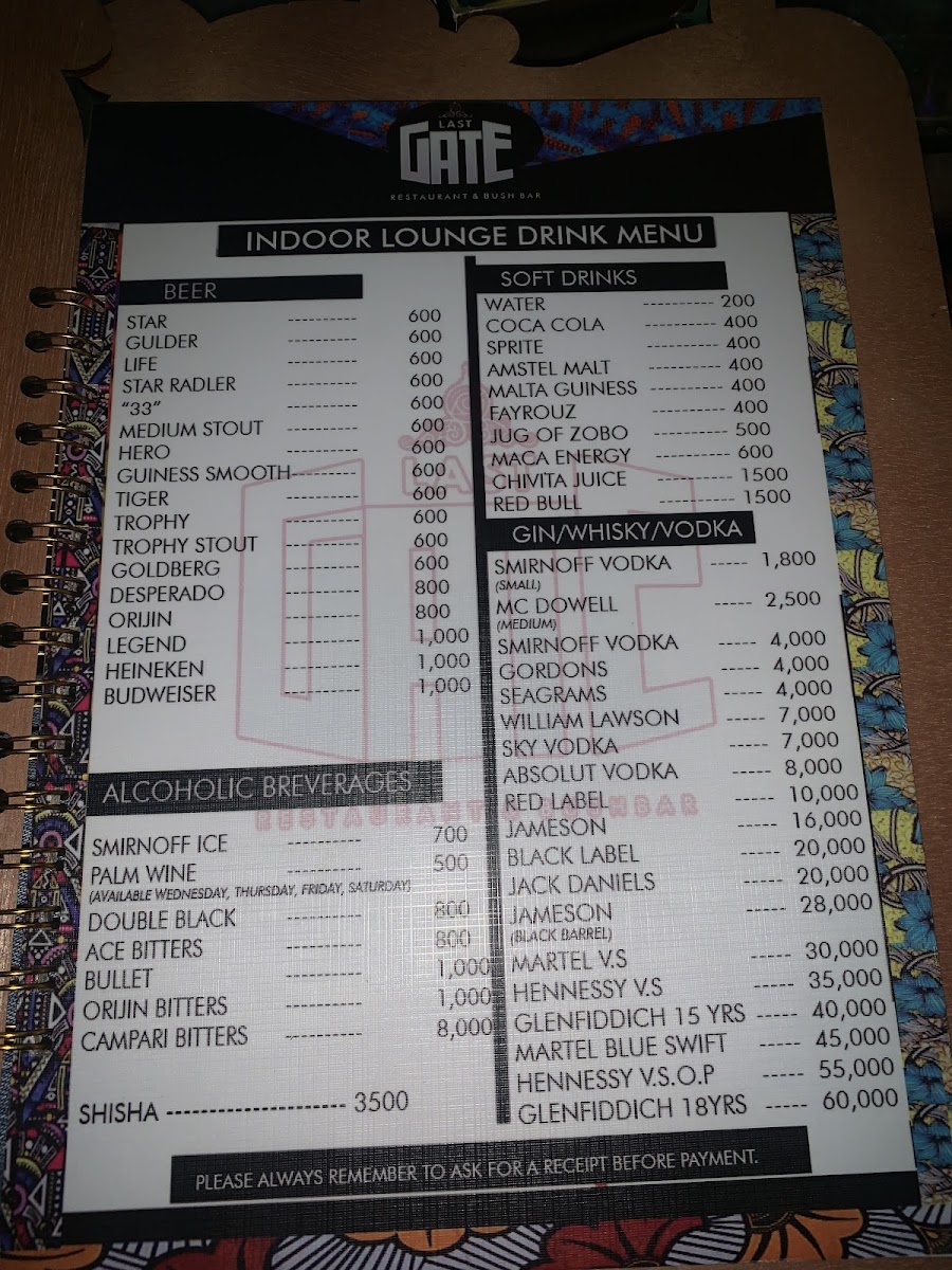 Menu Last Gate Restaurant And Bush Bar-1