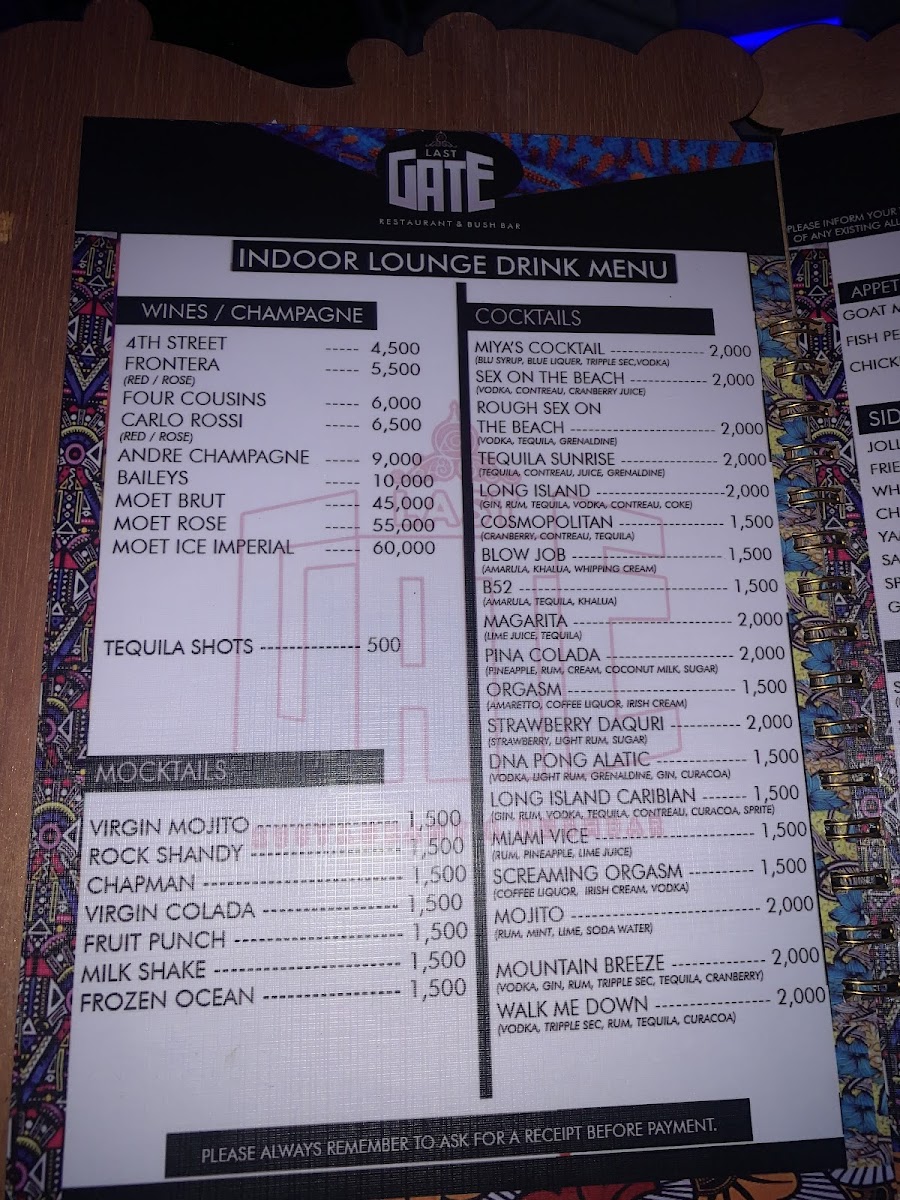 Menu Last Gate Restaurant And Bush Bar-2